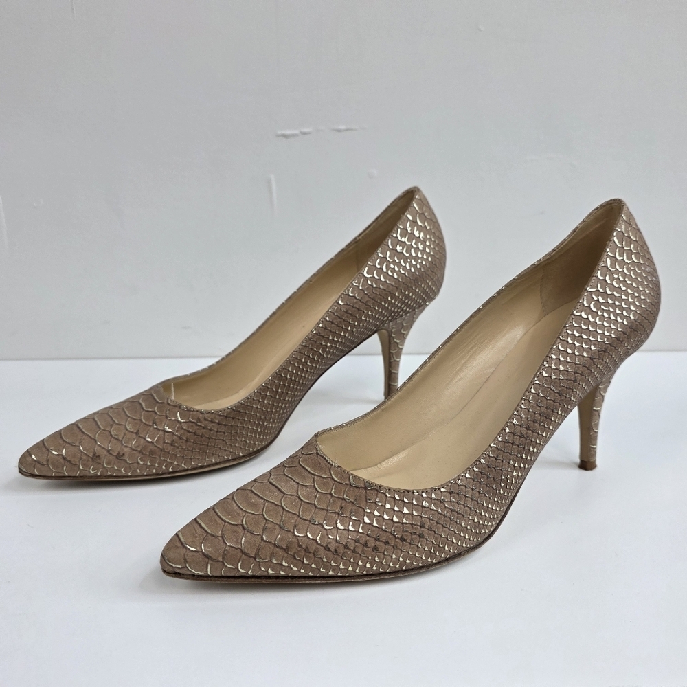 Kate Spade Snakeskin Print Pointed-Toe Low Heel Pumps in Tan, Size 8.5